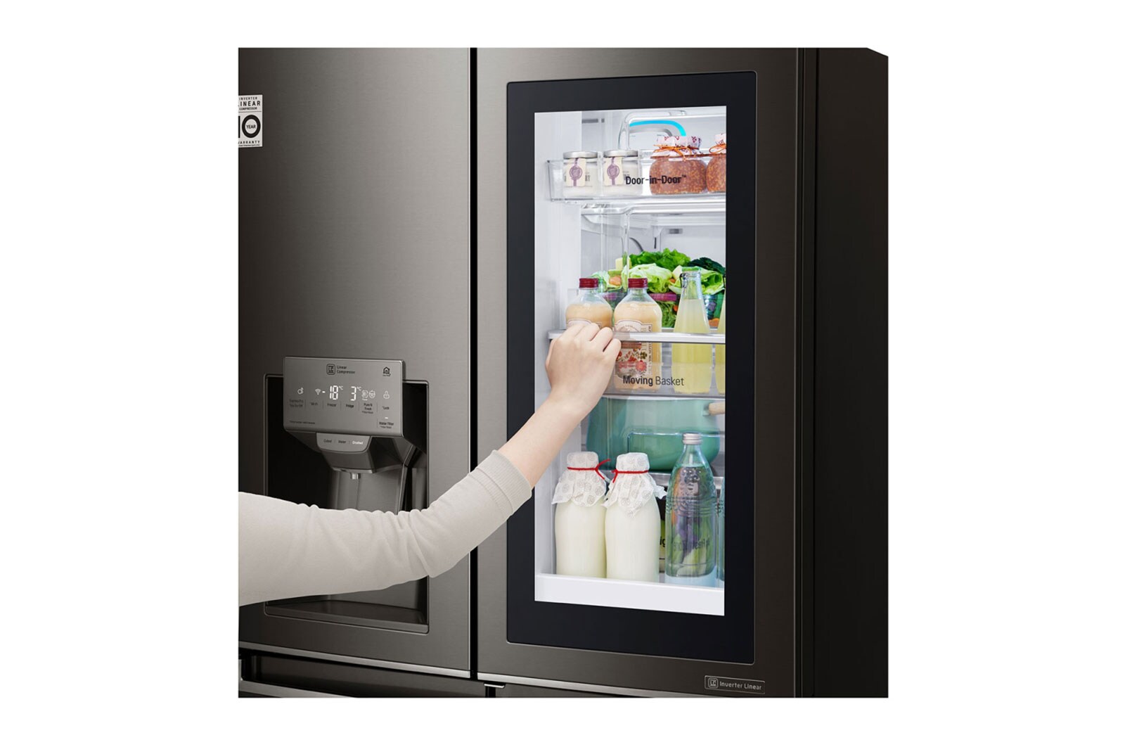 LG 571L InstaView Door in Door French Door (Svart) , Vatten/is via röranslutning, Smart Diagnosis™ med Wi-Fi, GMX936SBHV