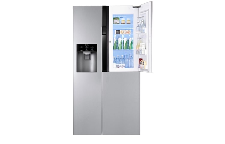 Vy framifrån av Avfrostningsfritt och side-by-side-skåp med dörr-i-dörr och dispenser för vatten och is (Nettovolym 614 liter) GS9366PZQVD