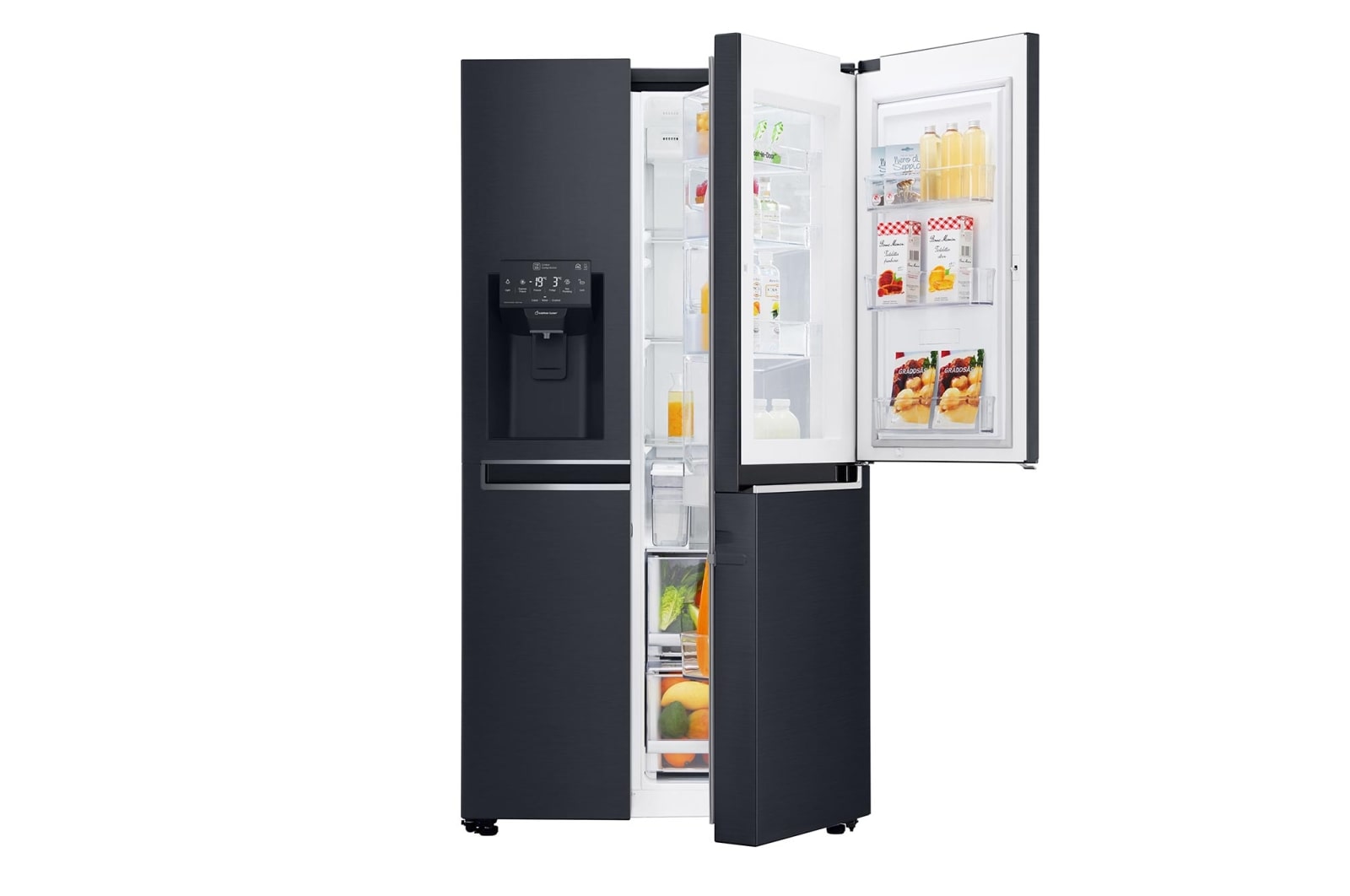 Vy framifrån av 625 L Door in Door™ Side by Side (Matte Black) - Energiklass F, Vatten/is utan röranslutning, Smart Diagnosis™ med Wi-Fi GSJ761MCUZ