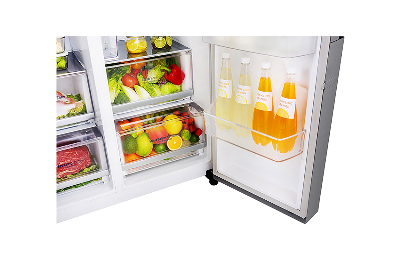 LG 625L Door in Door™ Side by Side (Shiny Steel) - Energiklass E, Vann/isdispenser uten vanntilkobling og Smart Diagnosis™ med Wi-Fi, GSJ761PZEE