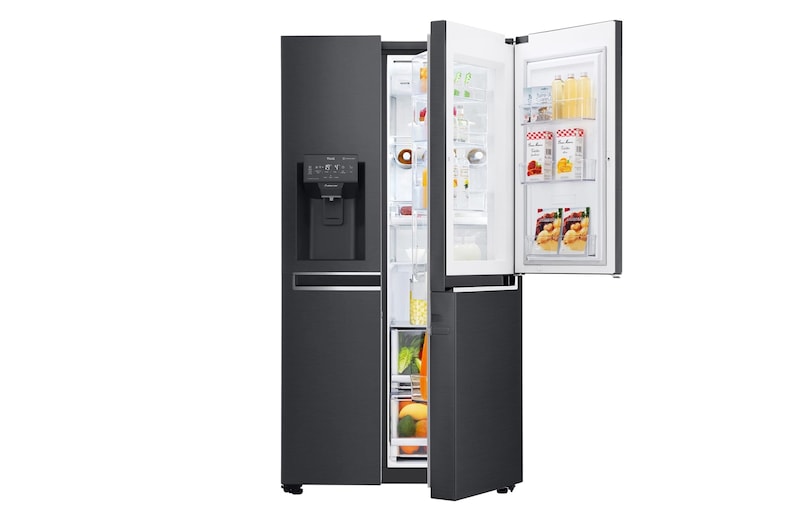 Vy framifrån av 625L Door in Door™ Side by Side (Matte Black) - Energiklass F, Vatten/is utan röranslutning, Smart Diagnosis™ med Wi-Fi GSJ961MCVZ