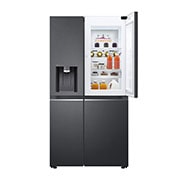 Vy framifrån av 635L Door in Door™ Side by Side (Matte Black Steel), Energiklass E, Vatten/is utan röranslutning, Smart Diagnosis™ med Wi-Fi GSJV91MCAE