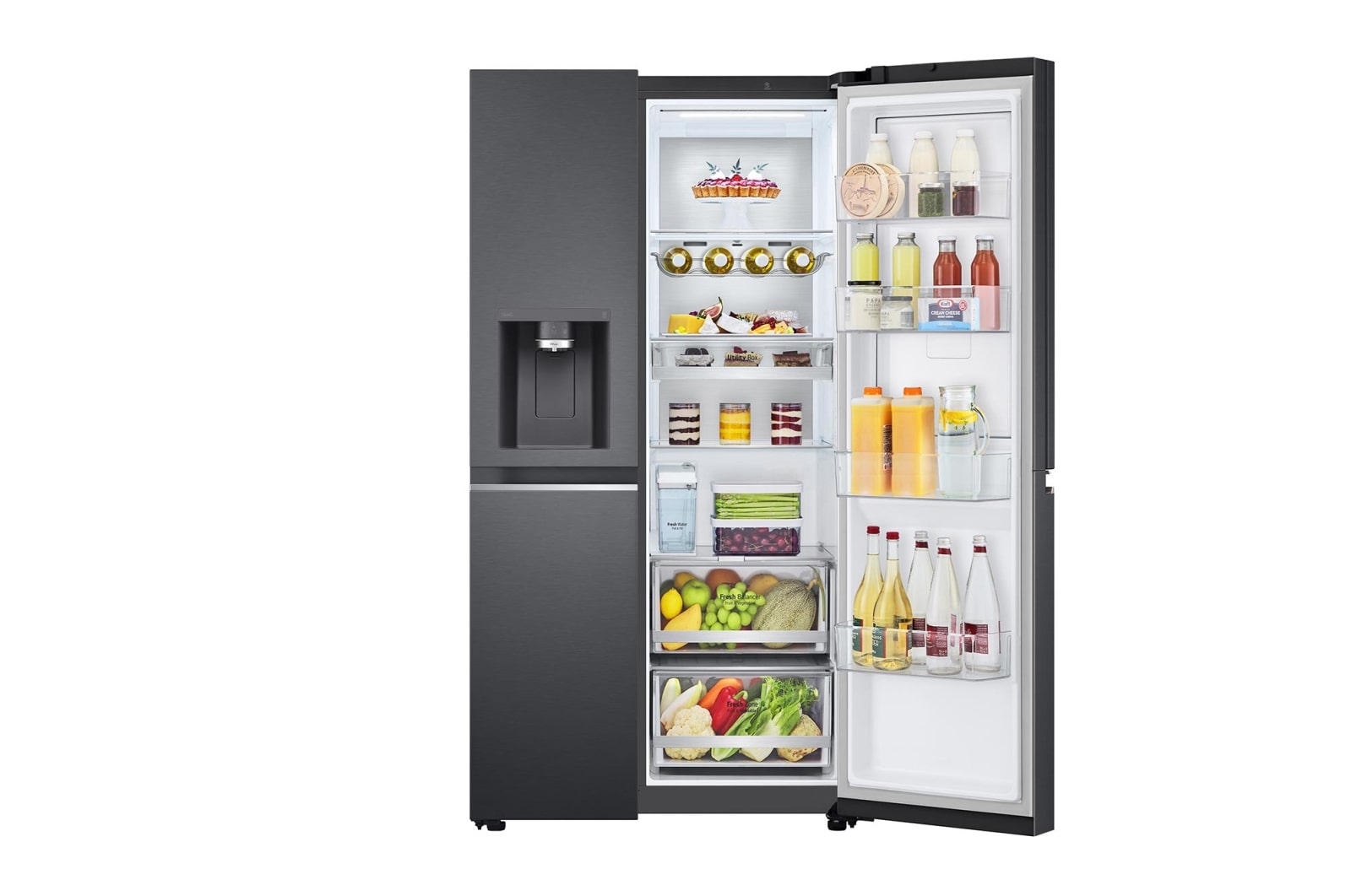 LG 635L Door in Door™ Side by Side (Matte Black Steel), Energiklass E, Vatten/is utan röranslutning, Smart Diagnosis™ med Wi-Fi, GSJV91MCAE