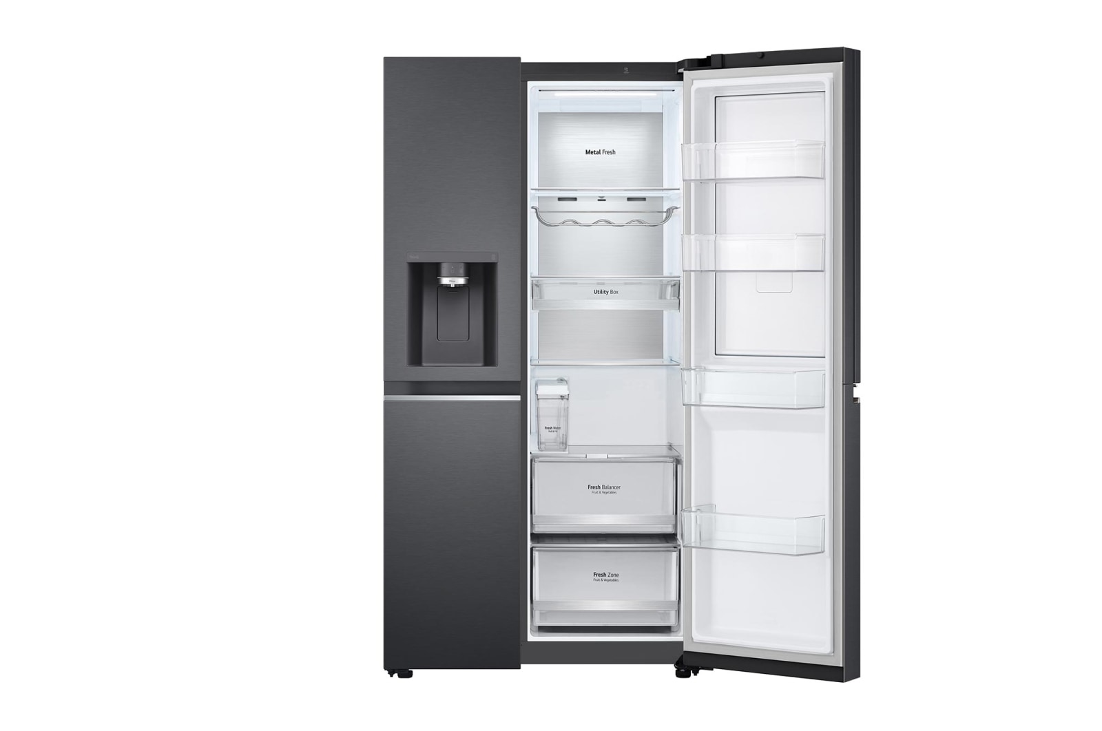 LG 635L Door in Door™ Side by Side (Matte Black Steel), Energiklass E, Vatten/is utan röranslutning, Smart Diagnosis™ med Wi-Fi, GSJV91MCAE