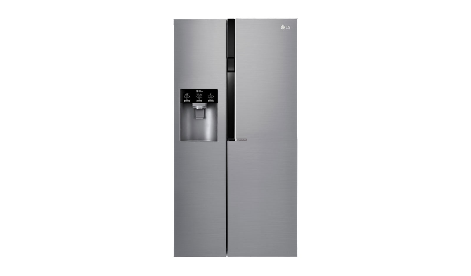 Vy framifrån av 606L Side by Side (Shiny Steel) - Energiklass F, Vatten/is via röranslutning, Smart Diagnosis™ GSL560PZXV