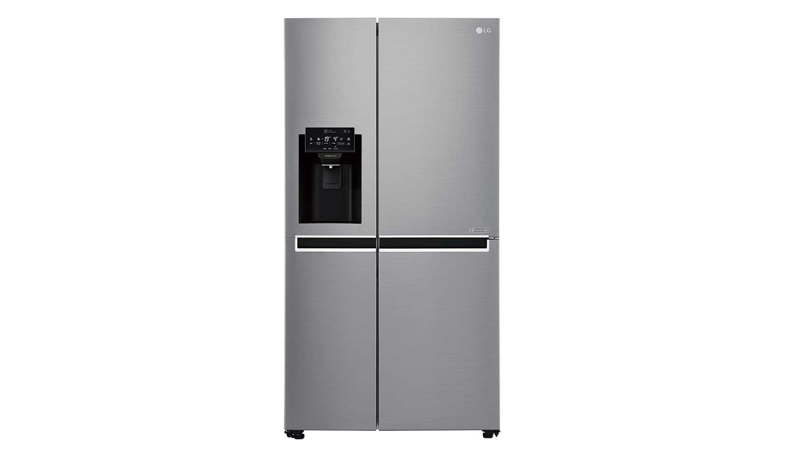 Vy framifrån av 625L Side by Side (Shiny Steel) - Energiklass F, Vatten/is via röranslutning, Smart Diagnosis™ med Wi-Fi GSL760PZXV