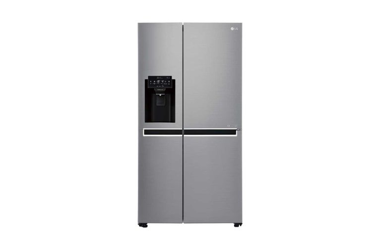 Vy framifrån av 625L Side by Side (Shiny Steel) - Energiklass F, Vatten/is via röranslutning, Smart Diagnosis™ med Wi-Fi GSL760PZXV