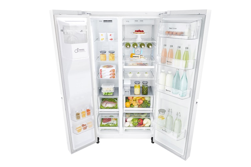 LG 625L Side by Side (Vit) - Energiklass F, Vatten/is utan röranslutning, Smart Diagnosis™ med Wi-Fi, GSL761SWYV