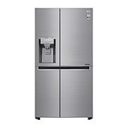 Vy framifrån av 625L Side by Side (Shiny Steel) - Energiklass F, Vatten/is via röranslutning, Smart Diagnosis™ med Wi-Fi GSL960PZUZ
