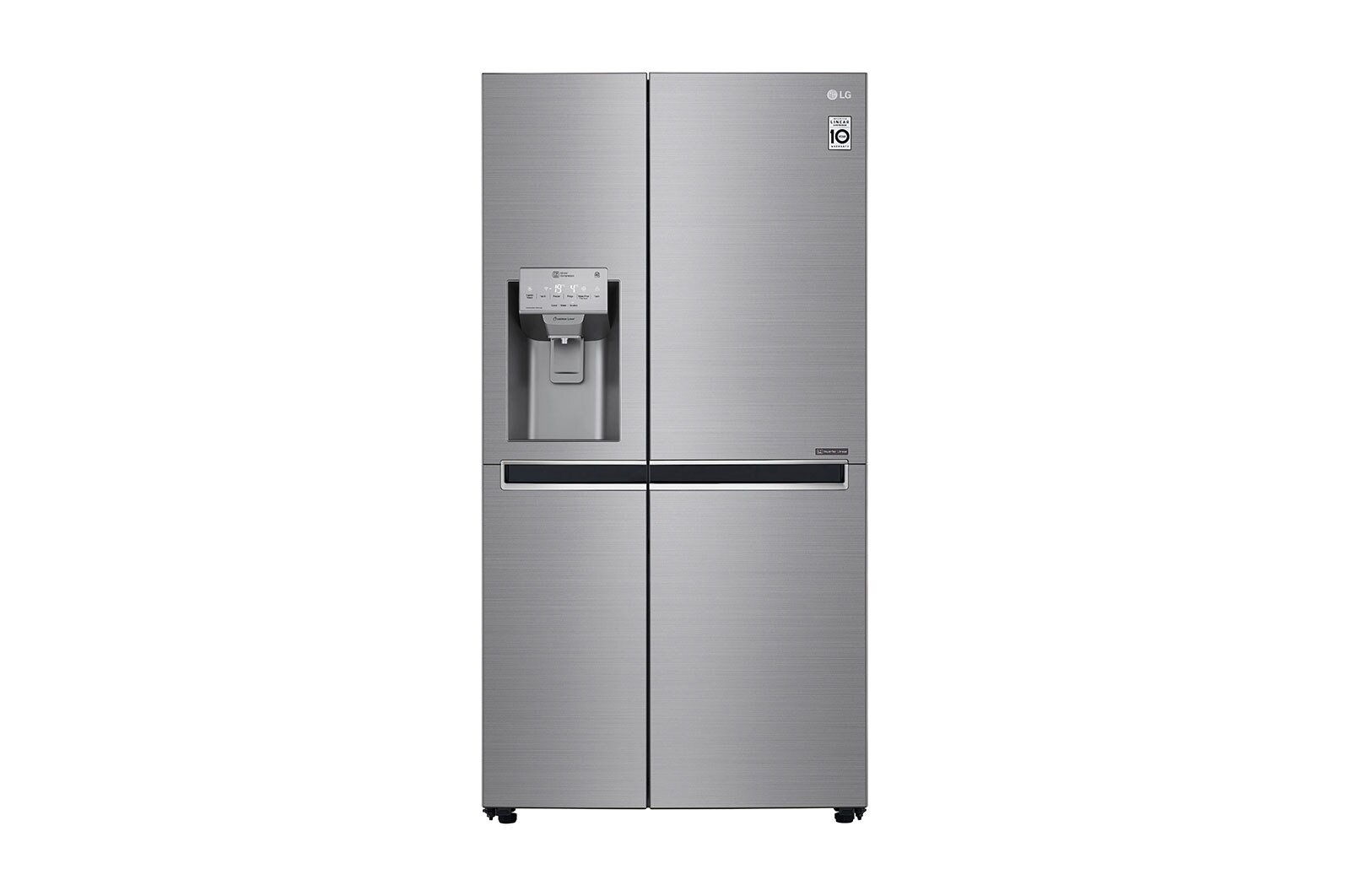 Vy framifrån av 625L Side by Side (Shiny Steel) - Energiklass F, Vatten/is via röranslutning, Smart Diagnosis™ med Wi-Fi GSL960PZUZ