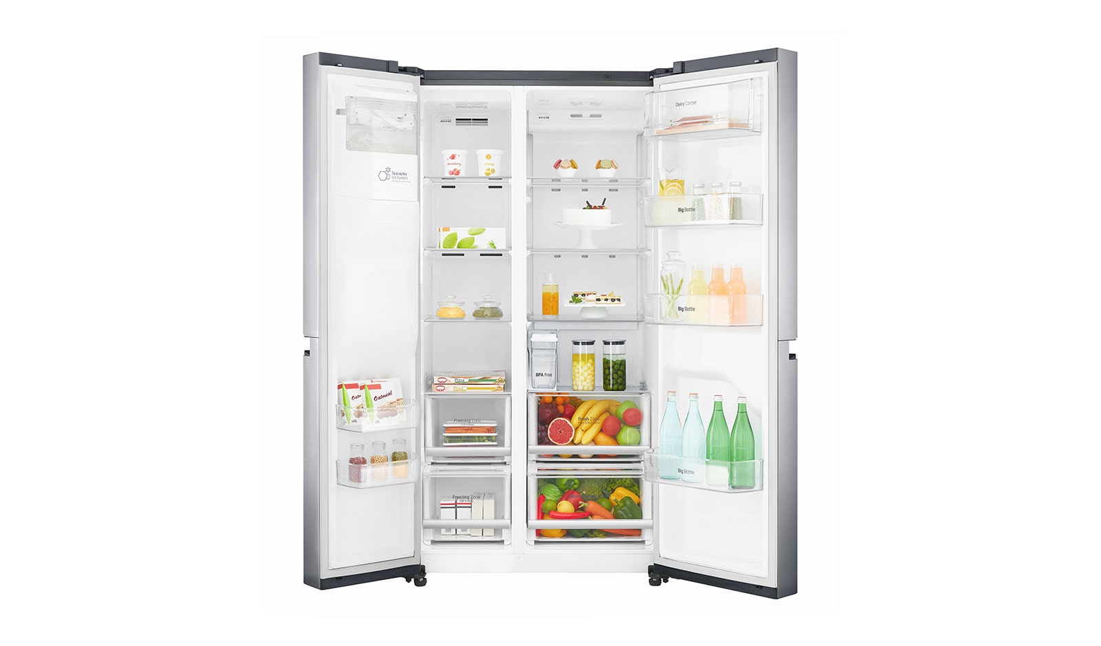 LG 625L Side by Side (Shiny Steel) - Energiklass F, Vatten/is utan röranslutning, Smart Diagnosis™ med Wi-Fi, GSL961PZUZ
