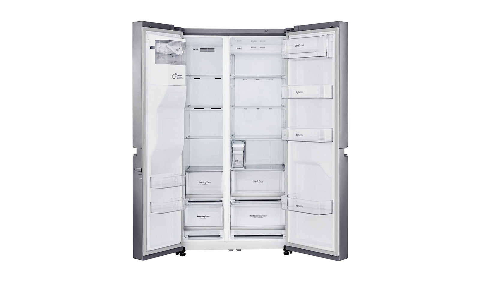 LG 625L Side by Side (Shiny Steel) - Energiklass F, Vatten/is utan röranslutning, Smart Diagnosis™ med Wi-Fi, GSL961PZUZ