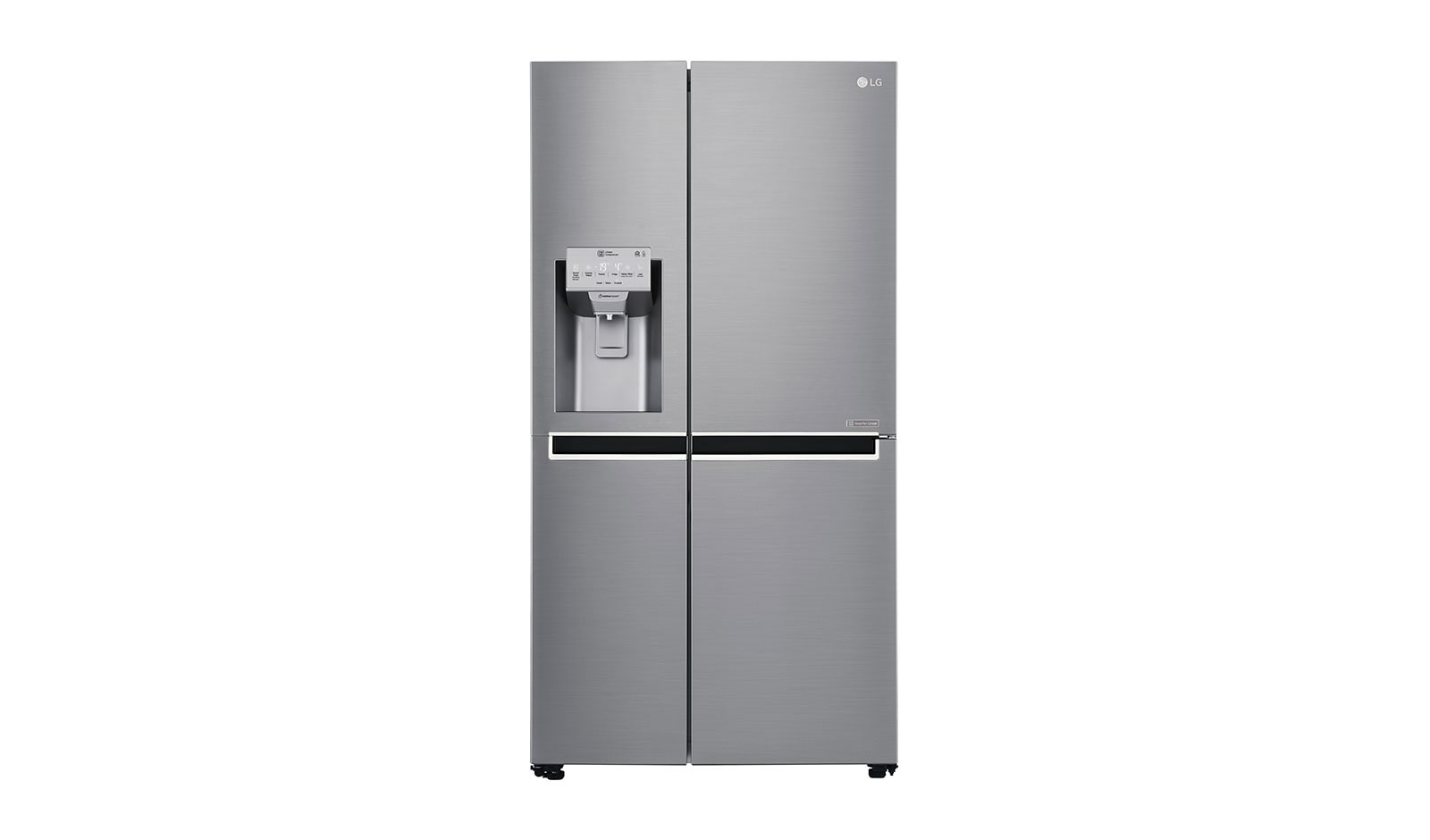 Vy framifrån av 625L Side by Side (Shiny Steel) - Energiklass F, Vatten/is utan röranslutning, Smart Diagnosis™ med Wi-Fi GSL961PZUZ