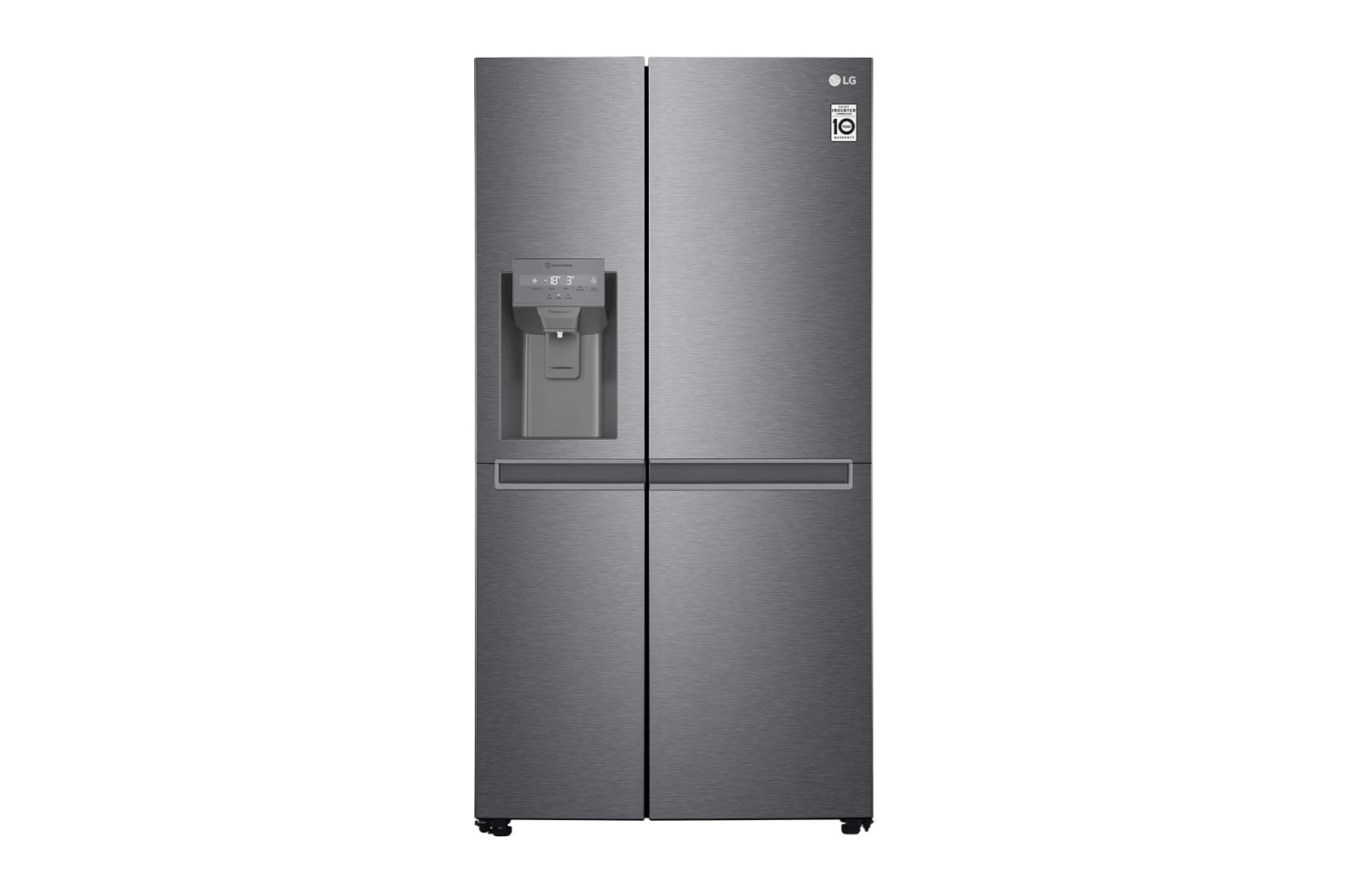 Vy framifrån av 634L Side by Side (Dark Graphite), Is- &amp; vattendispenser, Energiklass F, Vatten/is utan röranslutning, Smart Diagnosis™ GSLV31DSXM