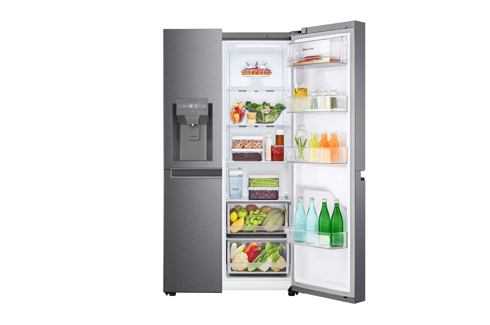 LG 634L Side by Side (Dark Graphite), Is- & vattendispenser, Energiklass F, Vatten/is utan röranslutning, Smart Diagnosis™, GSLV31DSXM