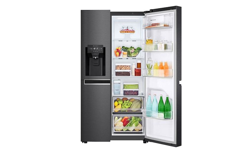 LG 634L Side by Side (Matte Black Stainless Steel), Is- & vattendispenser, Energiklass F, Vatten/is utan röranslutning, Smart Diagnosis™, GSLV31MCXM