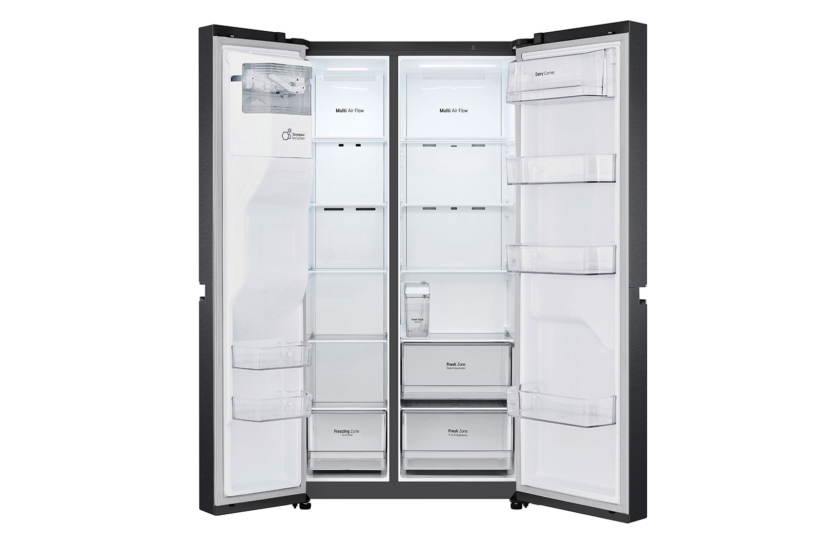 LG 634L Side by Side (Matte Black Stainless Steel), Is- & vattendispenser, Energiklass F, Vatten/is utan röranslutning, Smart Diagnosis™, GSLV31MCXM