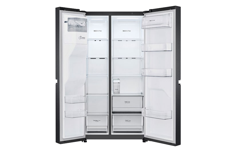LG 634L Side by Side (Matte Black Stainless Steel), Is- & vattendispenser, Energiklass F, Vatten/is utan röranslutning, Smart Diagnosis™, GSLV31MCXM