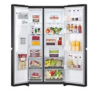 LG 635L Side by Side (Matte Black Stainless Steel), Is- & vattendispenser, Energiklass F, Vatten/is via röranslutning, Smart Diagnosis™ med Wi-Fi, GSLV70MCTM