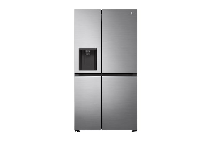Vy framifrån av 635L Side by Side (Shiny Steel), Is- & vattendispenser, Energiklass E, Vatten/is via röranslutning, Smart Diagnosis™ med Wi-Fi, GSLV70PZTE