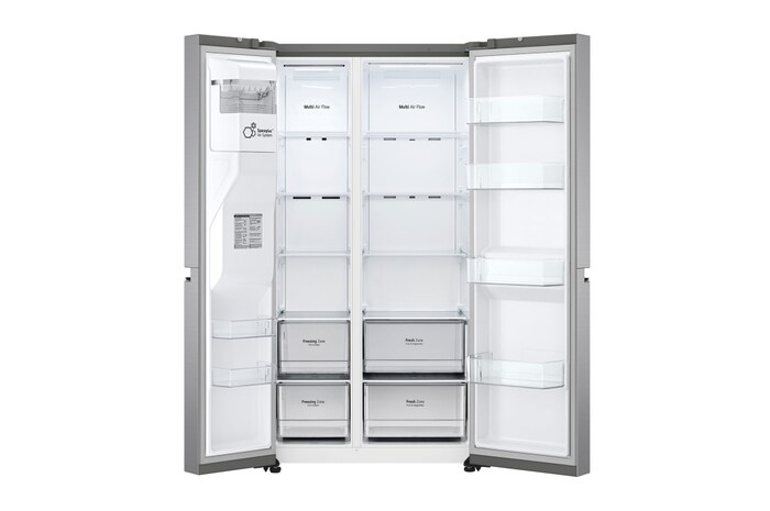 LG 635L Side by Side (Shiny Steel), Is- & vattendispenser, Energiklass E, Vatten/is via röranslutning, Smart Diagnosis™ med Wi-Fi, GSLV70PZTE