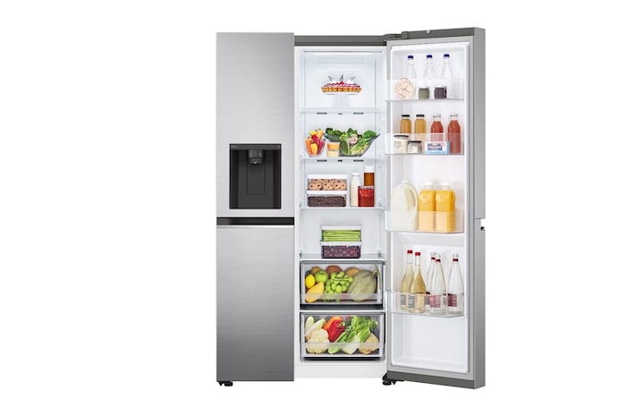 LG 635L Side by Side (Shiny Steel), Is- & vattendispenser, Energiklass E, Vatten/is via röranslutning, Smart Diagnosis™ med Wi-Fi, GSLV70PZTE