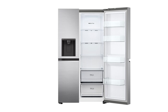 LG 635L Side by Side (Shiny Steel), Is- & vattendispenser, Energiklass E, Vatten/is via röranslutning, Smart Diagnosis™ med Wi-Fi, GSLV70PZTE