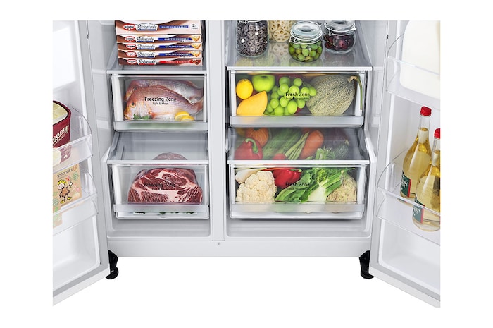 LG 635L Side by Side (Vit), Is- & vattendispenser, Energiklass E, Vatten/is via röranslutning, Smart Diagnosis™ med Wi-Fi, GSLV70SWTE