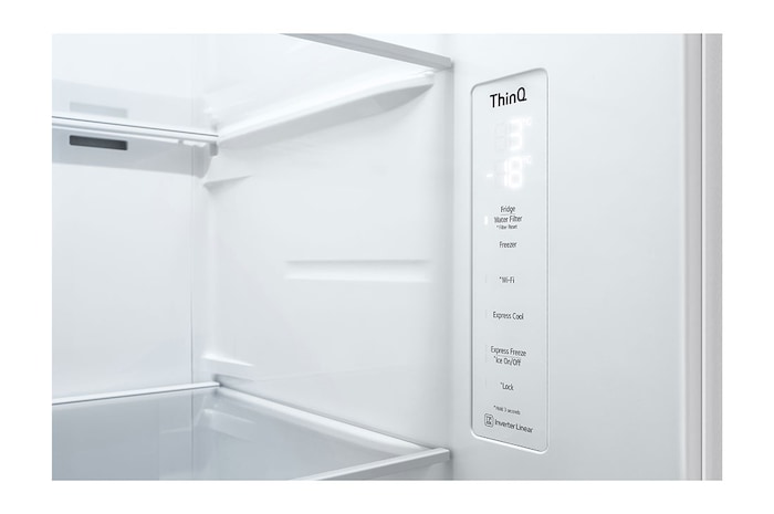 LG 635L Side by Side (Vit), Is- & vattendispenser, Energiklass E, Vatten/is via röranslutning, Smart Diagnosis™ med Wi-Fi, GSLV70SWTE