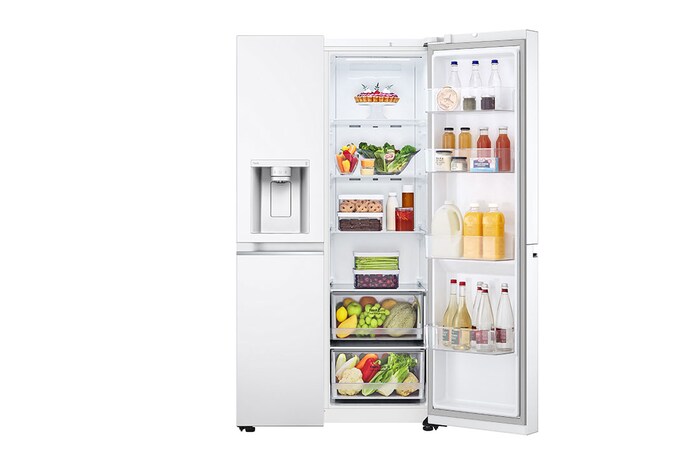 LG 635L Side by Side (Vit), Is- & vattendispenser, Energiklass E, Vatten/is via röranslutning, Smart Diagnosis™ med Wi-Fi, GSLV70SWTE