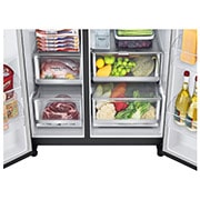 LG 635L Side by Side (Matte Black Steel), Is- & vattendispenser, Energiklass E, Vatten/is utan röranslutning, Smart Diagnosis™ med Wi-Fi, GSLV71MCLE