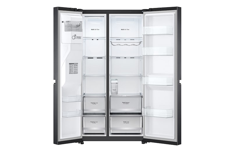 LG 635L Side by Side (Matte Black Steel), Is- & vattendispenser, Energiklass E, Vatten/is utan röranslutning, Smart Diagnosis™ med Wi-Fi, GSLV71MCLE