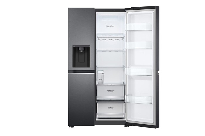 LG 635L Side by Side (Matte Black Steel), Is- & vattendispenser, Energiklass E, Vatten/is utan röranslutning, Smart Diagnosis™ med Wi-Fi, GSLV71MCLE