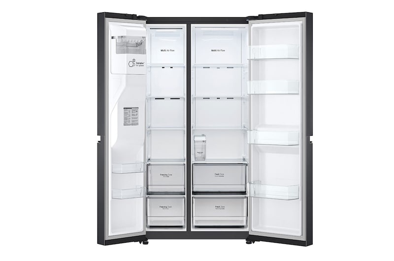 LG 635L Side by Side (Matte Black Stainless Steel), Is- & vattendispenser, Energiklass D, Vatten/is utan röranslutning, Smart Diagnosis™ med Wi-Fi, GSLV71MCTD