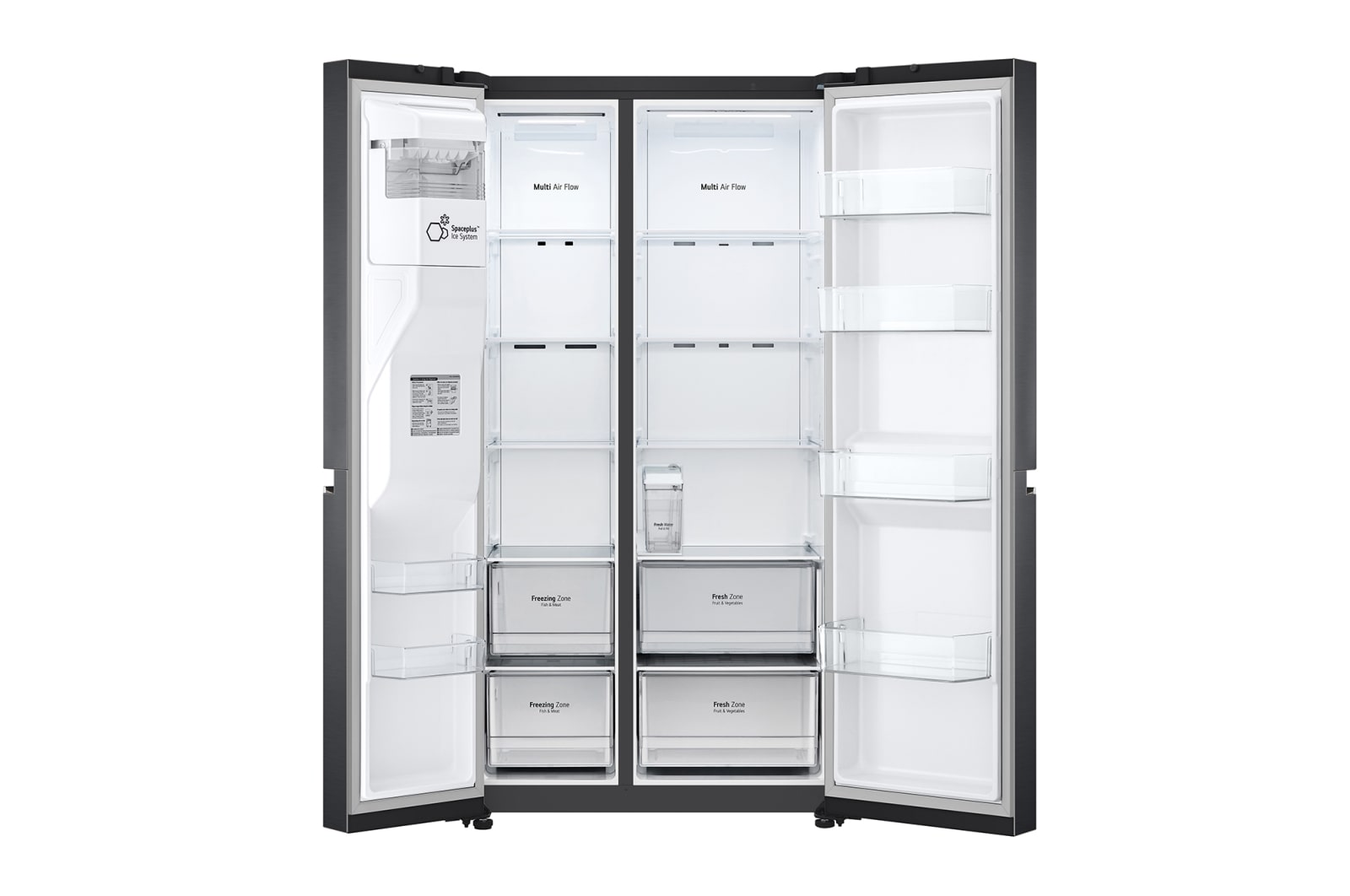 LG 635L Side by Side (Matte Black Steel), Is- & vattendispenser, Energiklass E, Vatten/is utan röranslutning, Smart Diagnosis™ med Wi-Fi, GSLV71MCTE