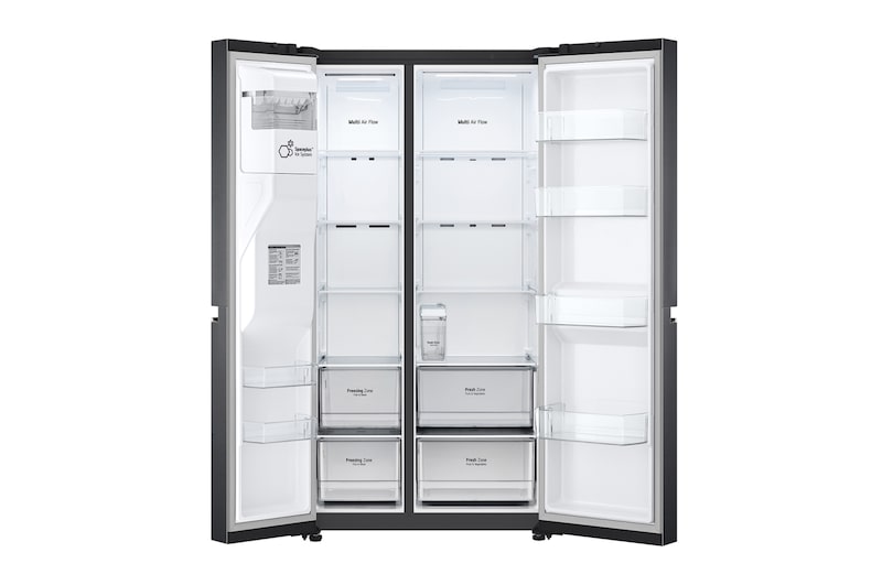 LG 635L Side by Side (Matte Black Steel), Is- & vattendispenser, Energiklass E, Vatten/is utan röranslutning, Smart Diagnosis™ med Wi-Fi, GSLV71MCTE