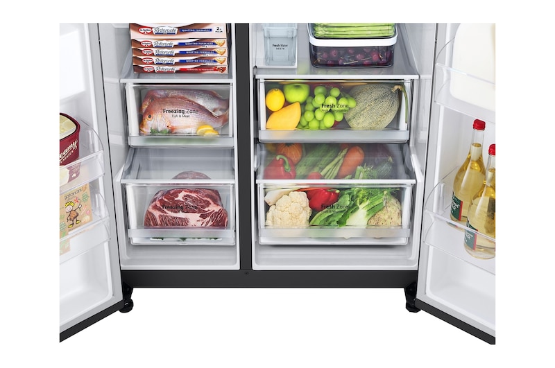 LG 635L Side by Side (Matte Black Steel), Is- & vattendispenser, Energiklass E, Vatten/is utan röranslutning, Smart Diagnosis™ med Wi-Fi, GSLV71MCTE