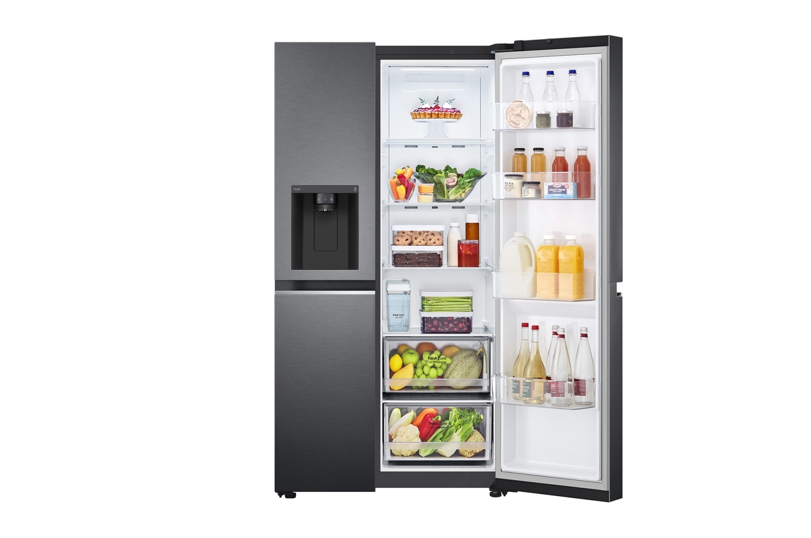 LG 635L Side by Side (Matte Black Steel), Is- & vattendispenser, Energiklass E, Vatten/is utan röranslutning, Smart Diagnosis™ med Wi-Fi, GSLV71MCTE