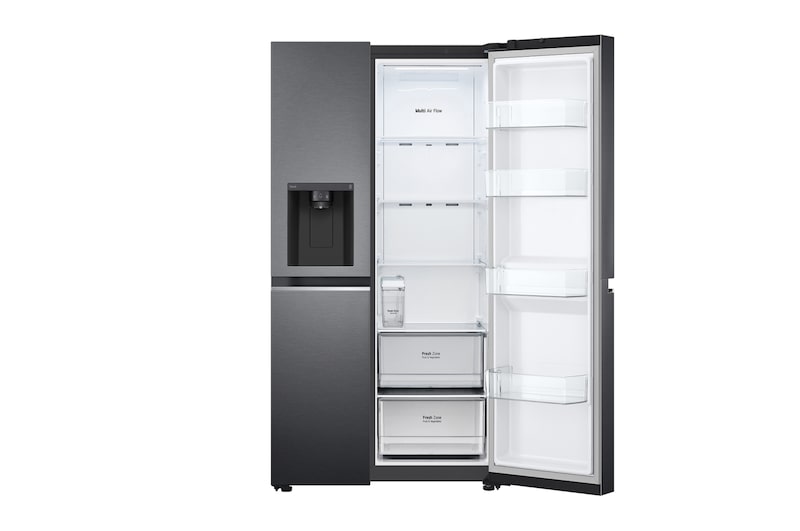 LG 635L Side by Side (Matte Black Steel), Is- & vattendispenser, Energiklass E, Vatten/is utan röranslutning, Smart Diagnosis™ med Wi-Fi, GSLV71MCTE