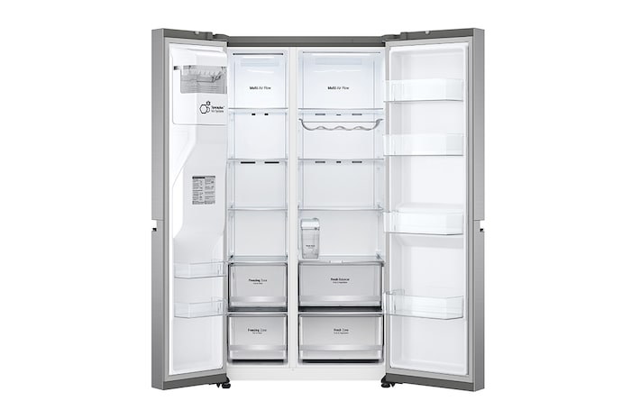 LG 635L Side by Side (Shiny Steel), Is- & vattendispenser, Energiklass E, Vatten/is utan röranslutning, Smart Diagnosis™ med Wi-Fi, GSLV71PZLE