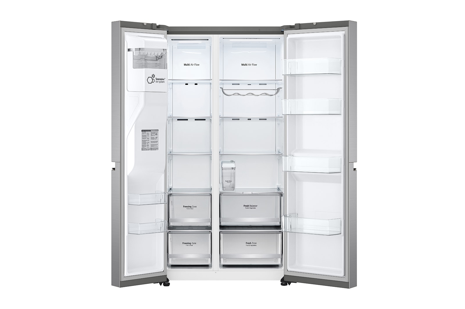 LG 635L Side by Side (Shiny Steel), Is- & vattendispenser, Energiklass E, Vatten/is utan röranslutning, Smart Diagnosis™ med Wi-Fi, GSLV71PZLE