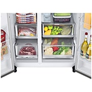 LG 635L Side by Side (Shiny Steel), Is- & vattendispenser, Energiklass E, Vatten/is utan röranslutning, Smart Diagnosis™ med Wi-Fi, GSLV71PZLE