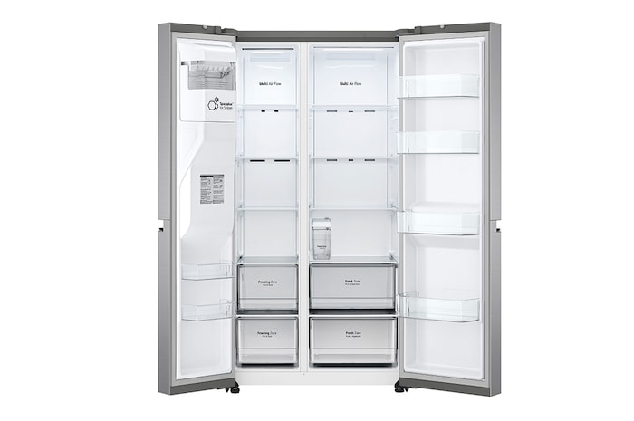 LG 635L Side by Side (Shiny Steel, Is- & vattendispenser, Energiklass D, Vatten/is utan röranslutning, Smart Diagnosis™ med Wi-Fi, GSLV71PZTD
