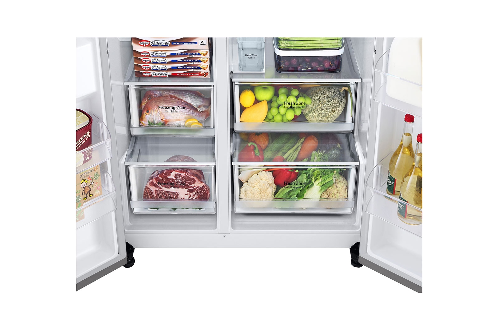 LG 635L Side by Side (Shiny Steel, Is- & vattendispenser, Energiklass D, Vatten/is utan röranslutning, Smart Diagnosis™ med Wi-Fi, GSLV71PZTD
