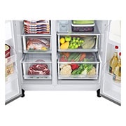 LG 635L Side by Side (Shiny Steel, Is- & vattendispenser, Energiklass D, Vatten/is utan röranslutning, Smart Diagnosis™ med Wi-Fi, GSLV71PZTD