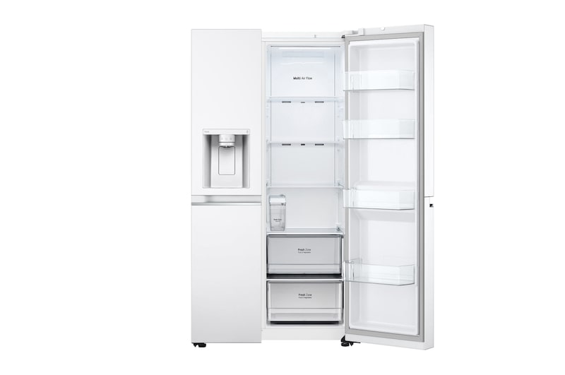 LG 635L Side by Side (Vit), Is- & vattendispenser, Energiklass E, Vatten/is utan röranslutning, Smart Diagnosis™ med Wi-Fi, GSLV71SWTE