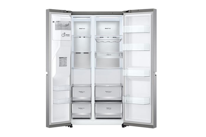 LG 635L Side by Side (Shiny Steel), Is- & vattendispenser, Energiklass F, Vatten/is via röranslutning, Smart Diagnosis™ med Wi-Fi, GSLV90PZAM