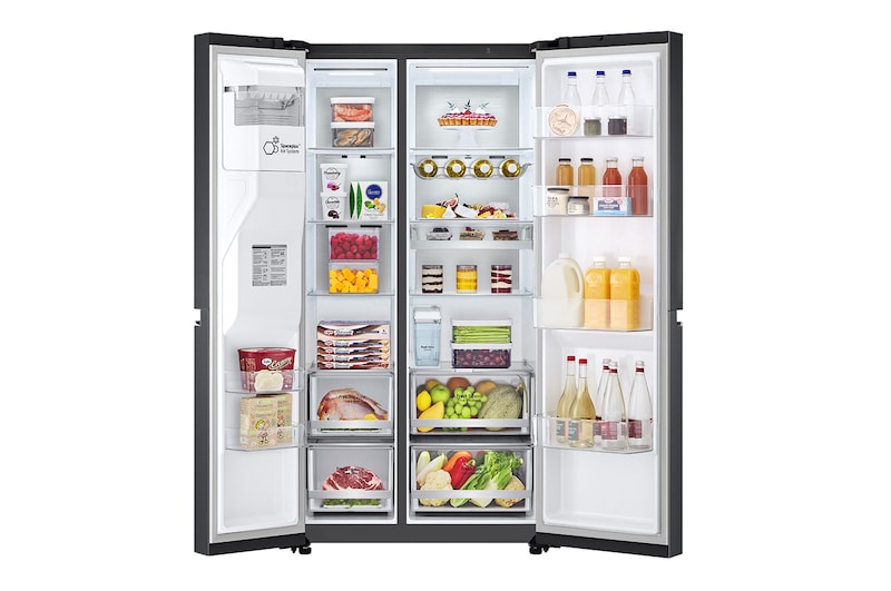LG 635L Side by Side (Matte Black), Is- & vattendispenser, Energiklass D, Vatten/is utan röranslutning, Smart Diagnosis™ med Wi-Fi, GSLV91MCAD