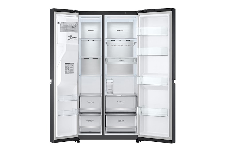 LG 635L Side by Side (Matte Black), Is- & vattendispenser, Energiklass D, Vatten/is utan röranslutning, Smart Diagnosis™ med Wi-Fi, GSLV91MCAD