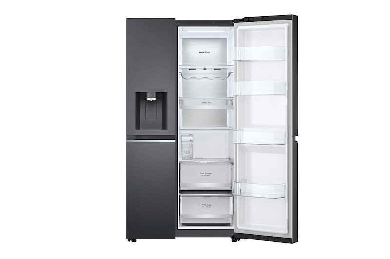 LG 635L Side by Side (Matte Black), Is- & vattendispenser, Energiklass D, Vatten/is utan röranslutning, Smart Diagnosis™ med Wi-Fi, GSLV91MCAD